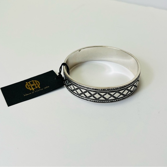 HOUSE OF HARLOW SILVER OXIDIZED BANGLE BRACELET PAVÉ CRYSTALS NWT - Picture 2 of 7